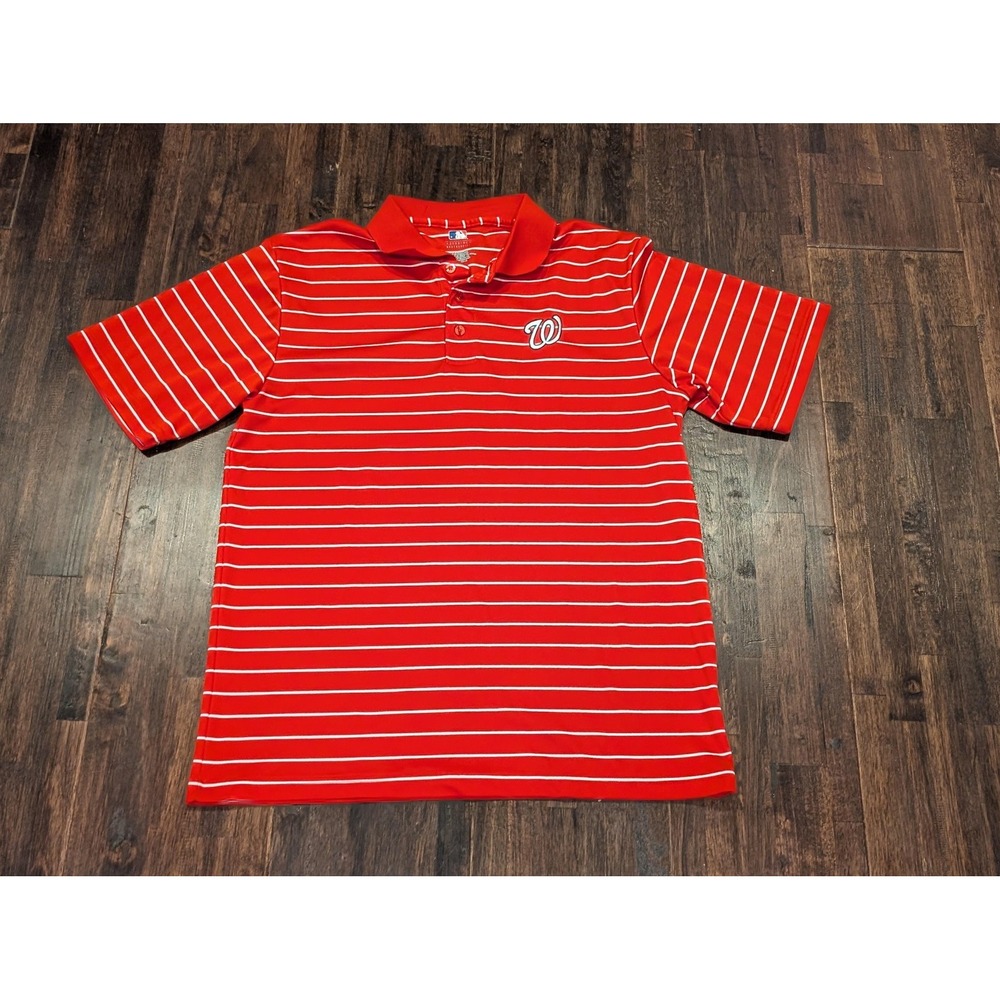 Washington‎ Nationals Shirt Mens Large Red MLB Baseball Polo Striped Embroidered